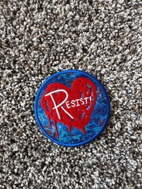Resist Heart Embroidered Patch - Red & Blue 3 inches